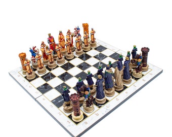 Crusaders Themed Chess Pieces Marble Patterned Chess Board Portable Unique Large Chess Set Best Gifts for Him Birthday Gift