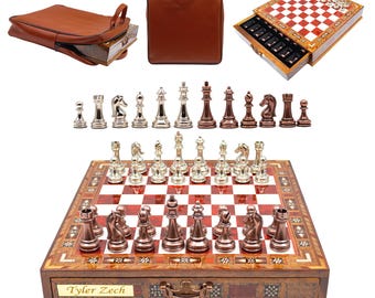 Classic Cooper Chess Pieces Colorful Chess Board with Storage Premium Wooden Chess Set Handmade Christmas Gifts