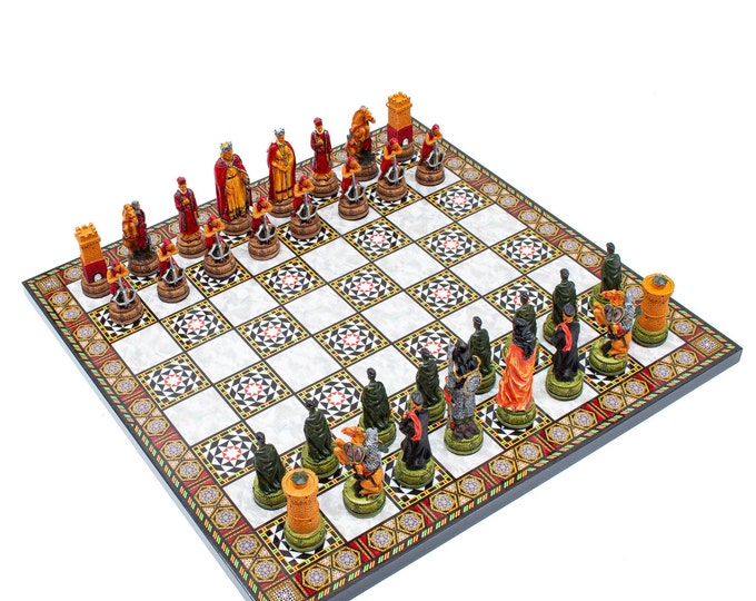 Unique Chess Set with Camelot Chess Pieces or Crusaders Themed Figures Birthday Boyfriend Gift Chess Board Sets