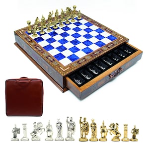 15inch Wooden Chess Set, Handmade Chess Set with storage, Personalized Chess Set with Storage Metal Chess Pieces, Christmas Gift for Her Dad