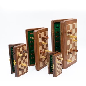 Juego de ajedrez de viaje magnético, regalos personalizados, tablero de ajedrez grabado con almacenamiento, regalo del día del padre, juego de ajedrez personalizado hecho a mano