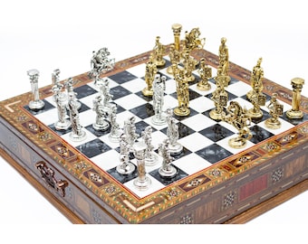 Premium Chess Set with Storage Roman Metal Chess Pieces Custom Schachbrett Ajedres Best Gifts for Him