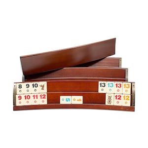 Estantes para cubos de rummy ovalados de nogal, fichas de rummy personalizadas grabadas, juegos de mesa de rummy de madera, regalos de Navidad para el esposo