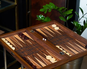 Handmade Backgammon Board Games Engrave Backgammon Chips Wooden Checkers Personalized Christmas Gift for Husband Tavla