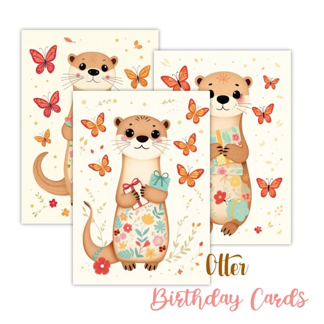 Otter Birthday Card Printable Cute Otters With Gifts Instant otter-birthday-card-printable-cute-otters-with-gifts-instant