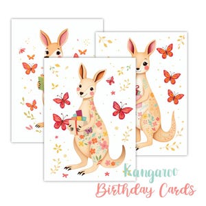 Känguru-Geburtstagskarte zum Ausdrucken | Süßes Känguru mit Geschenken | Sofortiger Download DIY Geburtstagsgrußkarte | A6 - A5 PNG und digitales PDF