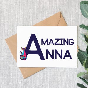 Transformez un nom en cadeau – Carte de visite personnalisée avec lettre de chat cubiste – Mots amusants ou doux – Art de nom imprimable – Animaux de l'alphabet uniques
