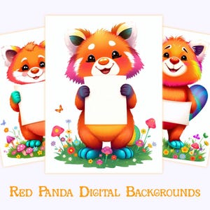Adorable Red Panda Digital Art Set Kawaii Animal Backgrounds for Nursery Decor, Kids Room Prints & Sublimation PNG Bundle Cute Animal Gifts