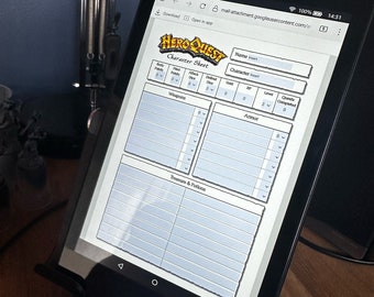 Digital editable HeroQuest Character Sheet PDF for Smart Phones / Laptops