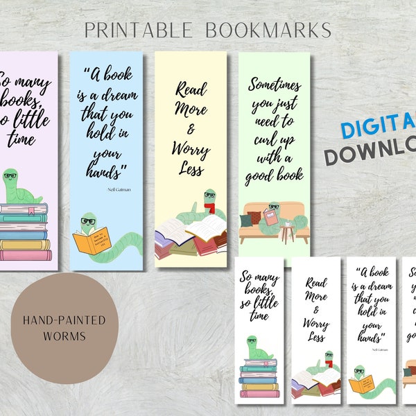 Printable Bookmarks for Bookworm Book marks fun quote bookmark gifts for readers presents cute aesthetic bookmark page marker