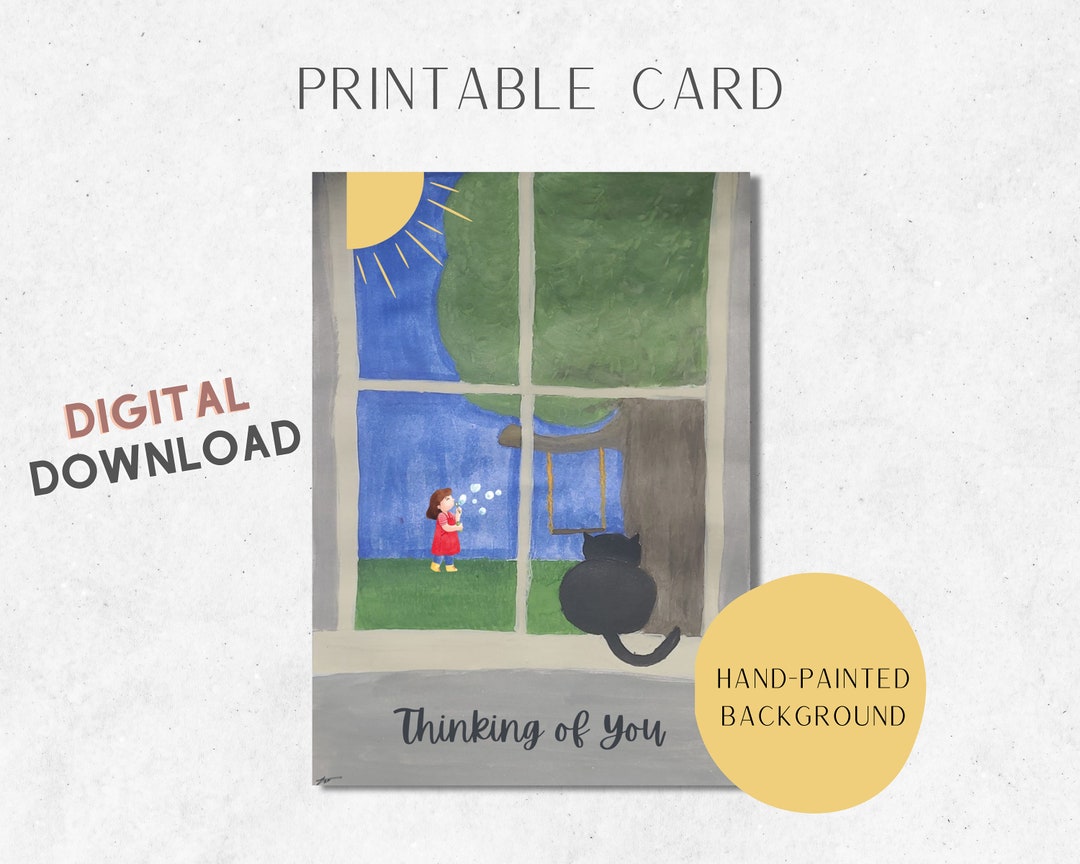 Printable Thinking of You Greeting Card Hand Painted Image digital ...
