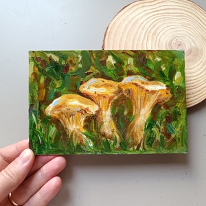 Cogumelos, pintura a óleo original, pequena, miniatura, lindo presente para ela, mãe, avó, amiga, menina e linda ideia de decoração para casa.