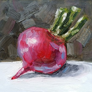 Pintura al óleo original de naturaleza muerta, verduras, 15x15 cm (6x6 pulgadas), sin marco