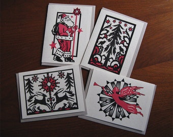 Vintage Holiday Art Cards, set of 8, Lithography, thermography, folk art, greetings, invitations