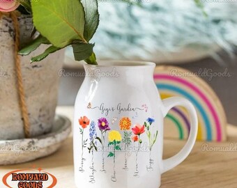 Custom Grandma Garden Flower Vase, Gigi Flower Vase, Mom Birthflower Vase, Grandkid Name Flower Vase, Mothers Day Gift, Grandma Gift