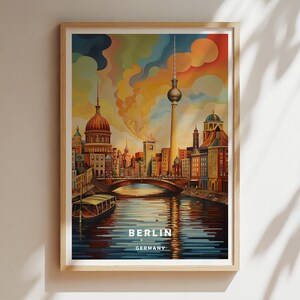 Berlin Travel Poster, Germany Cityscape Wall Art Print, Berlin Skyline Decor, Travel Lover Gift, Home Decor