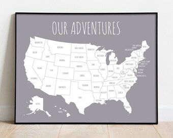 United States Travel Map Print | US Map for Places Visited | USA Vacation Road Trip Tracker | 1st Year Anniversary Gift for Boyfriend