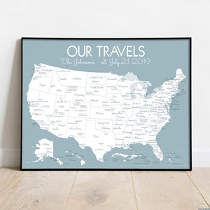 Personalized US Travel Map Print United States Pin Map Where We've Been Map Wedding Gift for Newlyweds First Year Paper Anniversary image 1