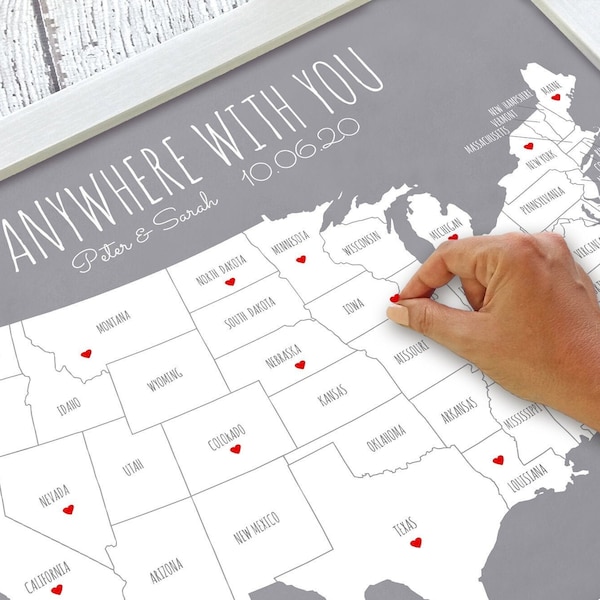 Sentimental Boyfriend Gift | US Couples Travel Map | Where We've Been United States Map | USA Map Travel Board | Anywhere With You for Him