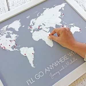 Travel Map Print, Unframed Personalized Wedding Gift for Couples Wall Decor | First Anniversary Husband and Wife World Map Poster With Names