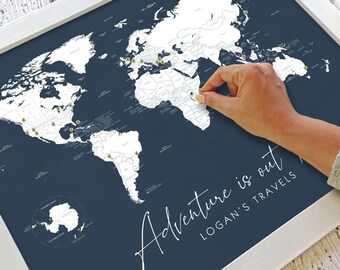 Adventure Is Out There | Unframed Poster | Unique Sentimental Valentines Gift Map Print, World Traveler Wall Decor | Family Vacation Tracker