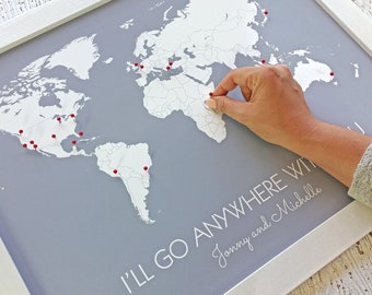 World Travel Map Print Unframed | World Map Poster | Personalized Wedding Gift for Couples | Mother's Day Gift,  1st Year Anniversary Gift