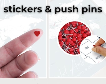 DIY Travel Map - Extra Push Pins or Stickers - For USA and World Where We've Been Pin Maps