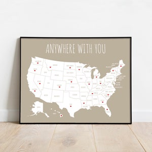 United States Map Romantic Gift for Him Unframed Couples Travel Map Boyfriend Gift Sentimental First Anniversary Gift, Birthday Gift image 3