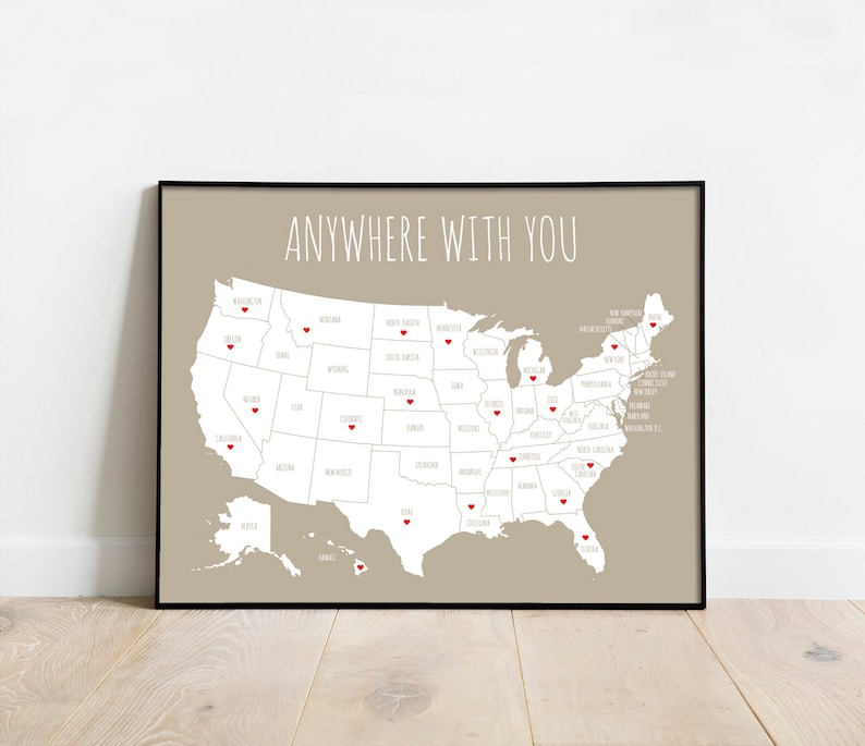 United States Map Romantic Gift for Him Unframed Couples Travel Map Boyfriend Gift Sentimental First Anniversary Gift, Birthday Gift image 3