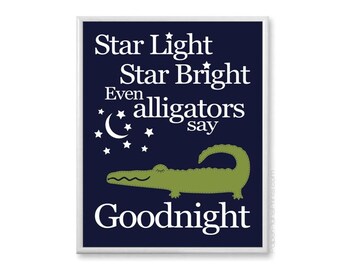 Nursery Wall Decor, Baby Wall Art, Alligator Nursery Decor, Baby Boy Nursery Art Print, Navy and Green Boys Room Decor, Toddler Boys 11x14