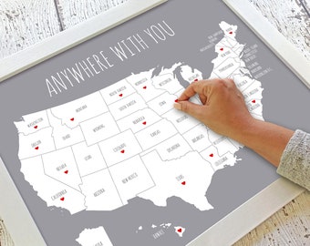Couples Travel Map | First Anniversary Gift for Boyfriend Bf | Gift for Him | US Map | United States Where We've Been USA | Gift for Husband