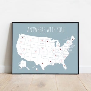 United States Map Romantic Gift for Him Unframed Couples Travel Map Boyfriend Gift Sentimental First Anniversary Gift, Birthday Gift image 4