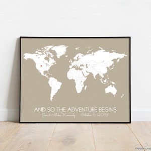 Personalized World Map Poster You Are My Greatest Adventure, Unframed Travel Map Print, Opt. Pins First Wedding Anniversary Gift for Him image 9