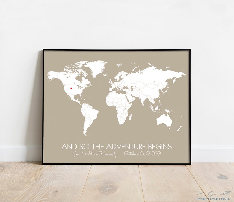 Personalized World Map Poster You Are My Greatest Adventure, Unframed Travel Map Print, Opt. Pins First Wedding Anniversary Gift for Him image 9