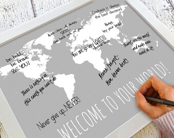 Baby Shower Guest Book Alternative, Guest Book Sign World Map Print Nursery Wall Art, Shower Sign In Poster, Welcome to Your World 16x20