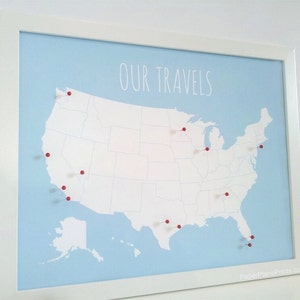 Custom US Map With Pins, Unframed Art Print, United States Push Pin Couples Travel Board, USA 1st Year Paper Anniversary Gift for Newlyweds