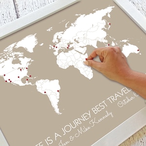 Personalized Travel Themed Wedding Gift for Husband World Travel Pin Map First Year Paper Anniversary Gifts for Him Minimalist Decor image 1