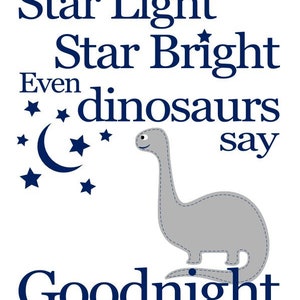 Dinosaur Nursery Decor Star Light Star Bright Even Dinosaurs Say Goodnight Baby Boy Wall Art Rhyme Theme Blue and Green Kids Print image 3
