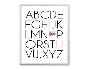 ABC I Love You Print | Baby Girl Art | Alphabet Print Nursery Wall Decor | Playroom Wall Art | Kids ABC Poster with Heart, Personalized 8x10