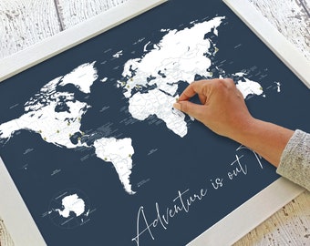 Traveler Valentines Gift | And so the Adventure Begins Unframed Map of the World Print | Places Visited, States, Countries Where I've Been