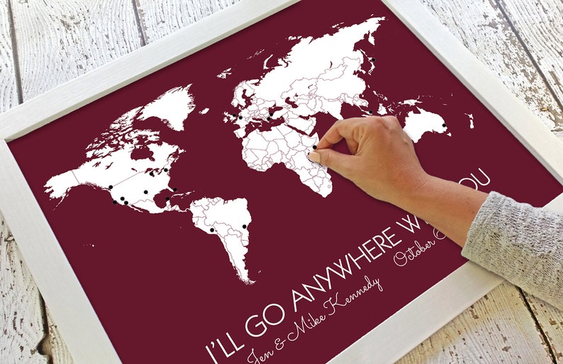 Personalized World Map Poster You Are My Greatest Adventure, Unframed Travel Map Print, Opt. Pins First Wedding Anniversary Gift for Him image 5