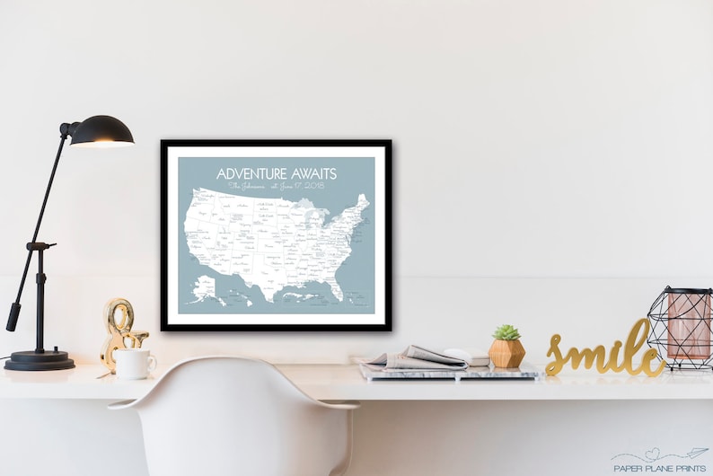 Personalized US Travel Map Print United States Pin Map Where We've Been Map Wedding Gift for Newlyweds First Year Paper Anniversary image 5