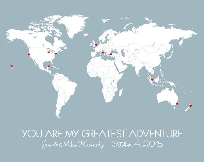 Personalized Travel Themed Wedding Gift for Husband World Travel Pin Map First Year Paper Anniversary Gifts for Him Minimalist Decor Slate/ You are my g…