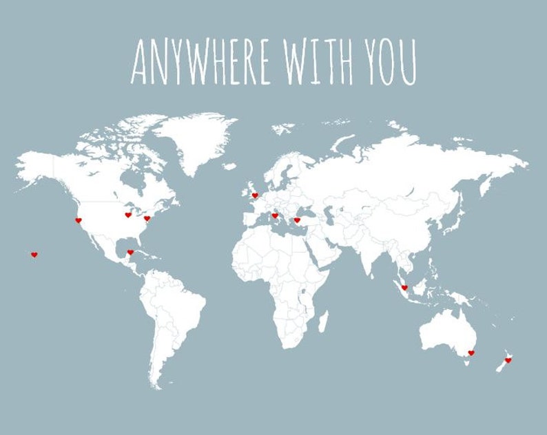 Anywhere With You Travel Decor World Map Husband Gift Anniversary Gift for Him DIY Gift for Boyfriend Travel Map Wife Gift for Her image 5