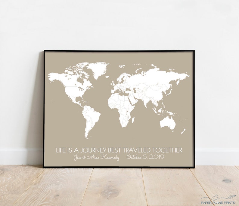 Personalized Travel Themed Wedding Gift for Husband World Travel Pin Map First Year Paper Anniversary Gifts for Him Minimalist Decor image 3