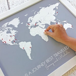 Personalized Travel Themed Wedding Gift for Husband World Travel Pin Map First Year Paper Anniversary Gifts for Him Minimalist Decor image 2