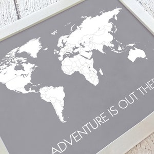 Adventure is Out There World Travel Map Print Unframed Map Poster Traveler Gift Farewell Graduation Gift for Him Where Ive Been Map image 1