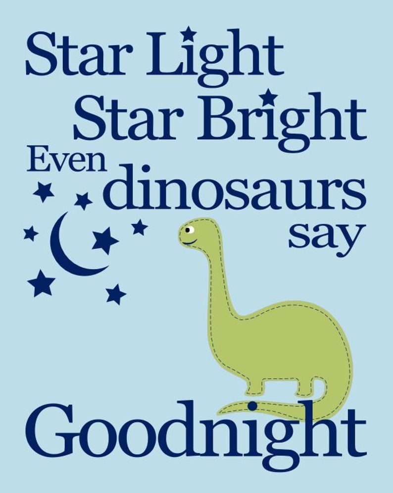Dinosaur Nursery Decor Star Light Star Bright Even Dinosaurs Say Goodnight Baby Boy Wall Art Rhyme Theme Blue and Green Kids Print image 2