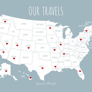 Couples Travel Map to Mark Places You Visit, Gift for Him or Her ...