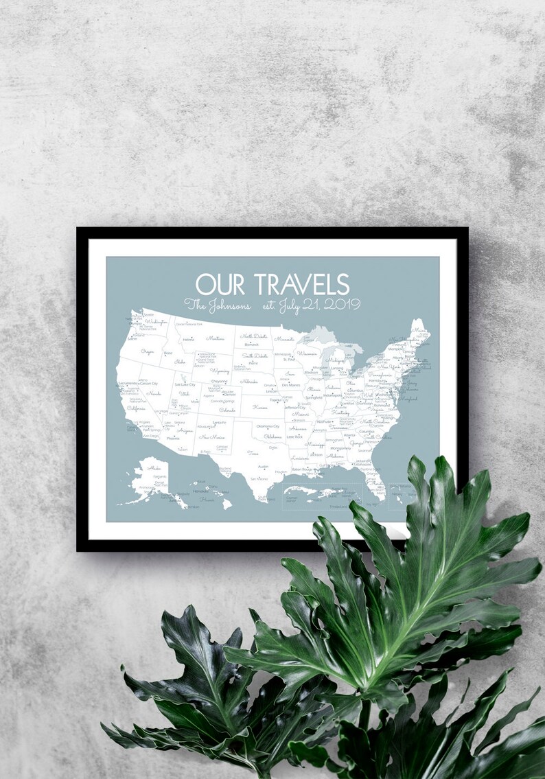 Personalized US Travel Map Print United States Pin Map Where We've Been Map Wedding Gift for Newlyweds First Year Paper Anniversary image 7